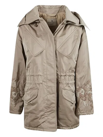 Ermanno Scervino Hooded Embroidered Coat In Neutral