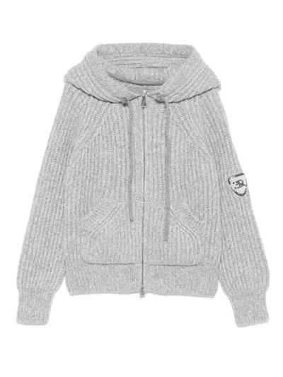 Ermanno Scervino Hooded Zip-up Ribbed Cardigan In Gray