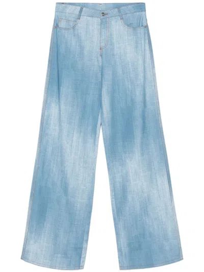 Ermanno Scervino Denim-print Palazzo Pants In Blue