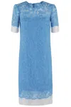 Ermanno Scervino Intricate All-over Lace Midi Dress With Short Sleeves In Blue