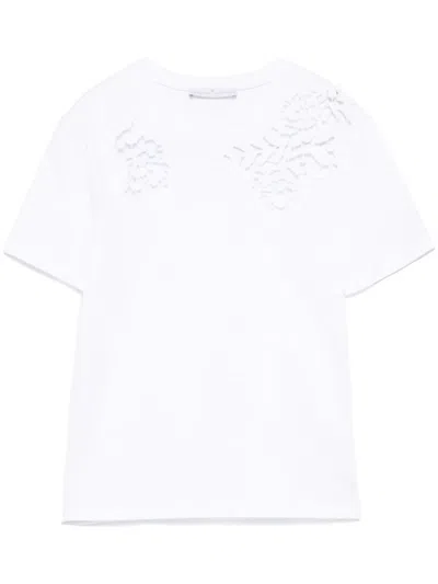 Ermanno Scervino Intricate Floral Cut-out Short Sleeve Top In White