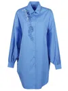 Ermanno Scervino Oversize Poplin Shirt Floral Embroidery In Blue