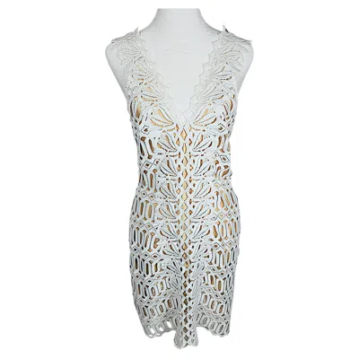 Pre-owned Ermanno Scervino Italian Guipure Lace Up  Openwork Knit Resort White Dress C2010s