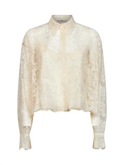 Ermanno Scervino Ivory Embroidered Tulle Shirt With Matching Top In White