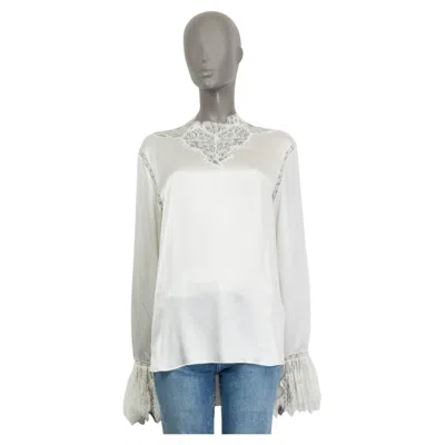 Pre-owned Ermanno Scervino Ivory Silk Lace Detail Satin Blouse Shirt 46 Xl In White