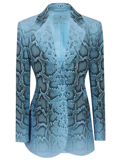 Ermanno Scervino Jacket Snake Print Button Cuffs In Blue