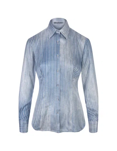 Ermanno Scervino Jeans Printed Pinstripe Satin Shirt In Blue