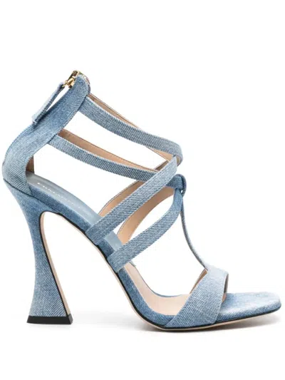 Ermanno Scervino 105mm Square-toe Denim Sandals In Blue