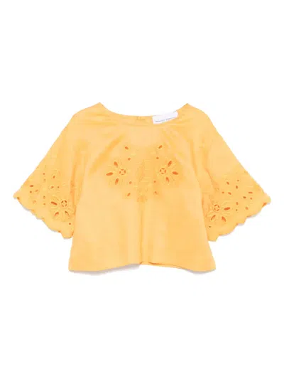 Ermanno Scervino Junior Kids' Broderie-anglaise Blouse In Yellow
