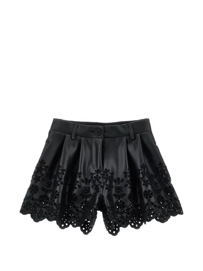 Ermanno Scervino Junior Kids' Broderie-anglaise Scalloped-hem Shorts In Black