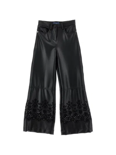Ermanno Scervino Junior Kids' Broderie-anglaise Wide-leg Trousers In Black