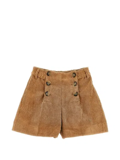 Ermanno Scervino Junior Kids' Button-detail Corduroy Shorts In Brown