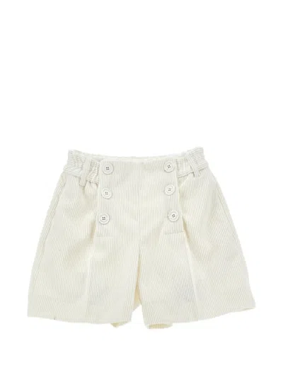 Ermanno Scervino Junior Kids' Button-embellished Corduroy Shorts In Neutral