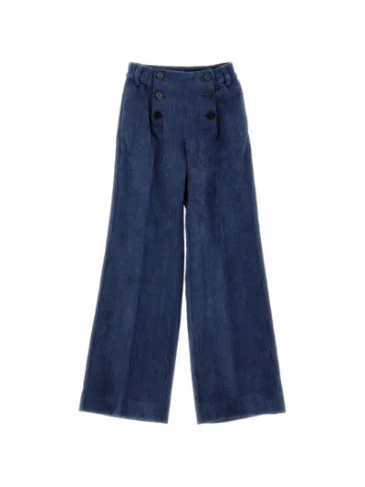 Ermanno Scervino Junior Kids' Button-embellished Corduroy Trousers In Blue