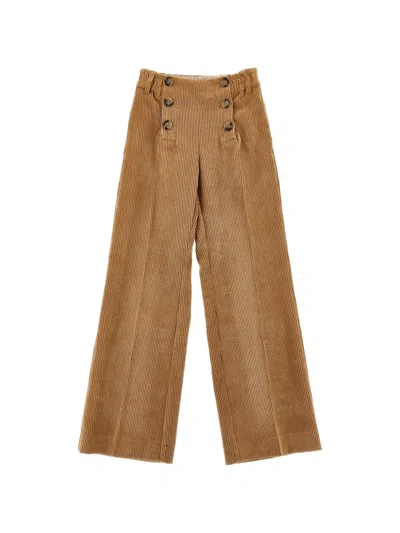 Ermanno Scervino Junior Kids' Button-embellished Corduroy Trousers In Brown