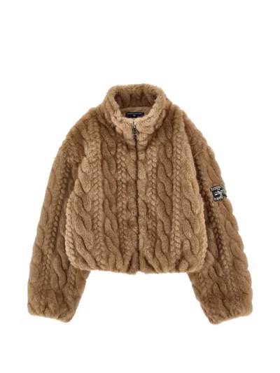 Ermanno Scervino Junior Kids' Cable-knit Jacket In Brown