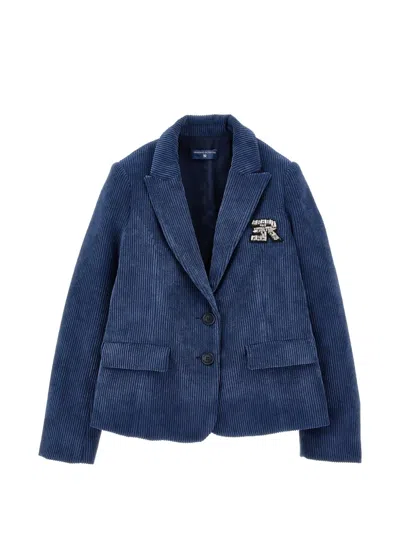 Ermanno Scervino Junior Kids' Crystal-embellished Corduroy Blazer In Blue
