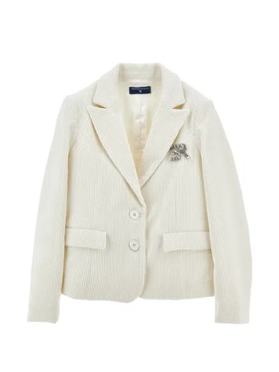 Ermanno Scervino Junior Kids' Crystal-embellished Corduroy Jacket In Neutral
