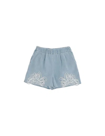 Ermanno Scervino Junior Kids' Denim Shorts With Embroidery In Blue