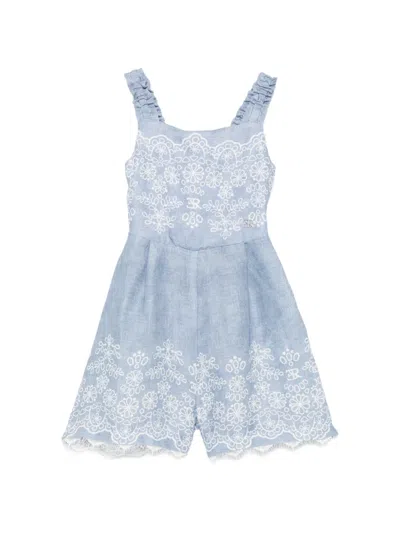 Ermanno Scervino Junior Kids' Embroidered Playsuit In Blue