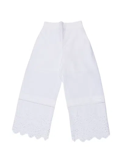Ermanno Scervino Junior Kids' Embroidered Trousers In White