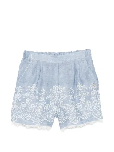 Ermanno Scervino Junior Kids' Embroidered-detail Lace-trim Shorts In Blue