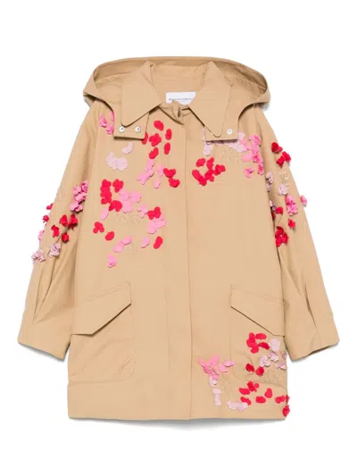 Ermanno Scervino Junior Kids' Floral-appliqué Coat In Neutrals