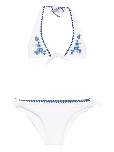 Ermanno Scervino Junior Kids' Floral-embroidered Bikini Set (set Of Two) In White