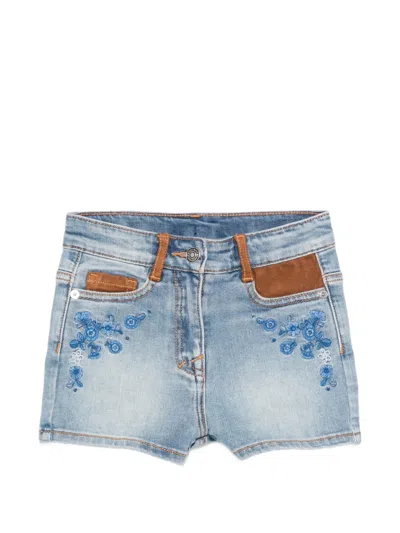 Ermanno Scervino Junior Kids' Floral-embroidered Shorts In Blue