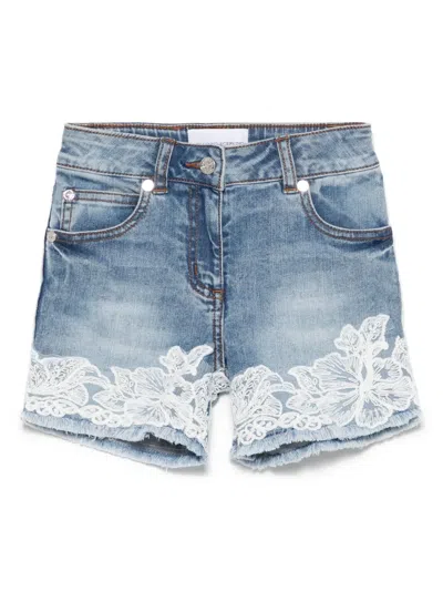 Ermanno Scervino Junior Kids' Floral-lace Shorts In Light Blue