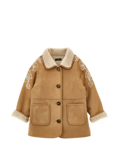 Ermanno Scervino Junior Kids' Floral-embroidered Jacket In Brown