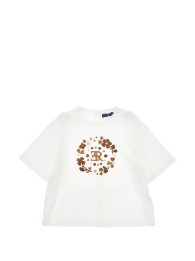 Ermanno Scervino Junior Kids' Floral-embroidered Logo-monogram T-shirt In White