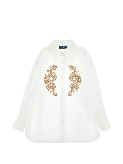 Ermanno Scervino Junior Kids' Floral-embroidered Shirt In White