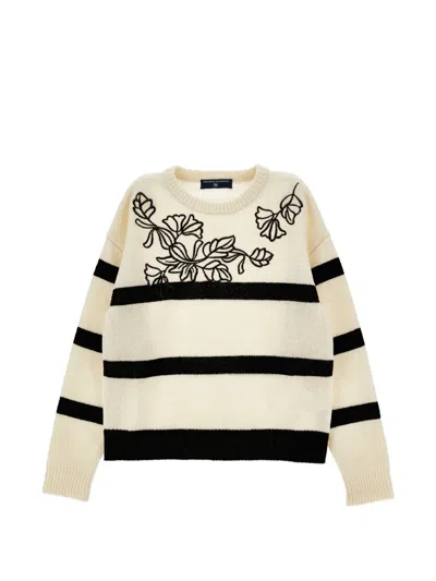 Ermanno Scervino Junior Kids' Floral-embroidered Striped Sweater In White