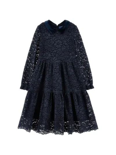 Ermanno Scervino Junior Kids' Floral-lace Tiered Dress In Blue