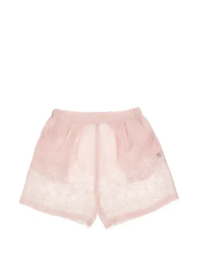 Ermanno Scervino Junior Kids' Flower-embroidered Shorts In Pink