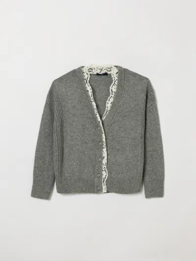 Ermanno Scervino Junior Kids'  Girl's Wool Blend Cardigan With Lace Inserts In Gray