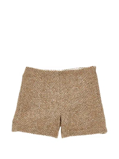 Ermanno Scervino Junior Kids' Herringbone Shorts In Brown
