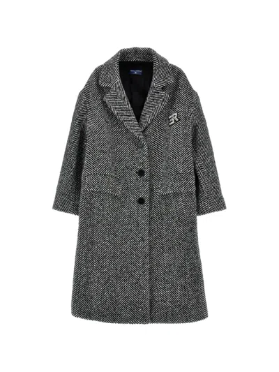Ermanno Scervino Junior Kids' Herringbone-knit Crystal-embellished Coat In Gray