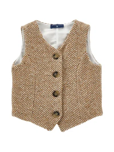 Ermanno Scervino Junior Kids' Herringbone-pattern Waistcoat In Brown