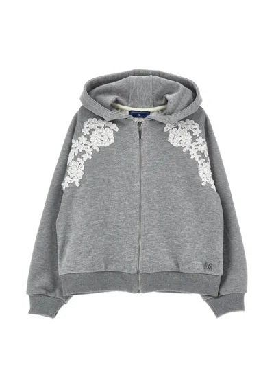 Ermanno Scervino Junior Kids' Lace-appliqué Pleated Hoodie In Gray