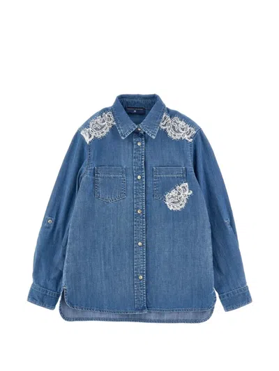 Ermanno Scervino Junior Kids' Lace-detail Shirt In Blue