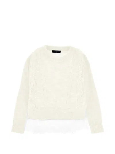 Ermanno Scervino Junior Kids' Lace-trim Cable-knit Sweater In Gray