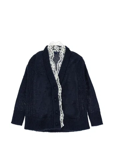 Ermanno Scervino Junior Kids' Lace-trim Cardigan In Black
