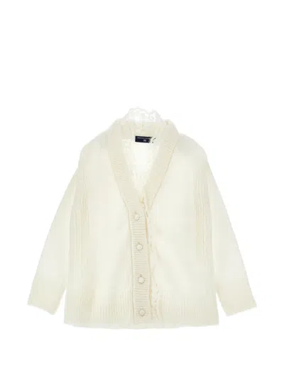 Ermanno Scervino Junior Kids' Lace-trim Cardigan In Gray