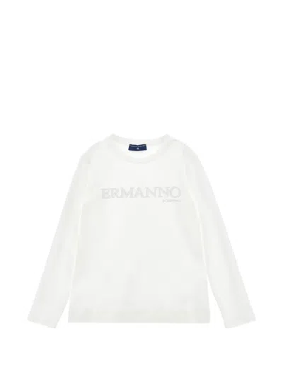 Ermanno Scervino Junior Kids' Logo-embroidered Long-sleeve T-shirt In White