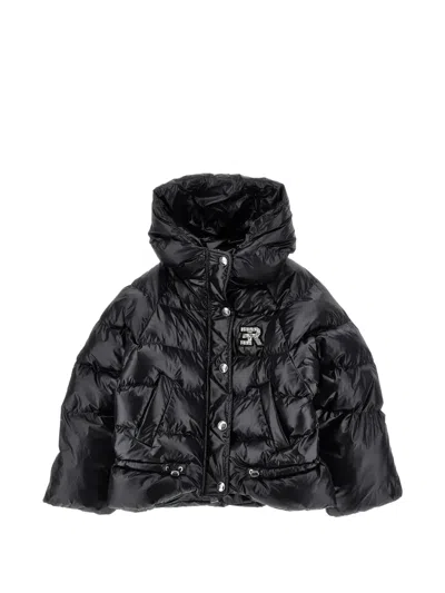 Ermanno Scervino Junior Kids' Logo-patch Quilted Jacket In Black