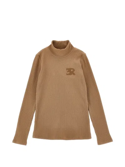 Ermanno Scervino Junior Kids' Logo-patch Ribbed T-shirt In Brown