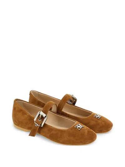 Ermanno Scervino Junior Kids' Logo-plaque Buckle-fastening Ballet Flats In Brown