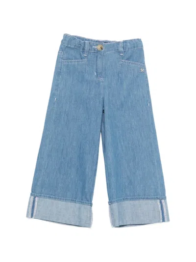 Ermanno Scervino Junior Kids' Logo-plaque Turn-up Trousers In Blue